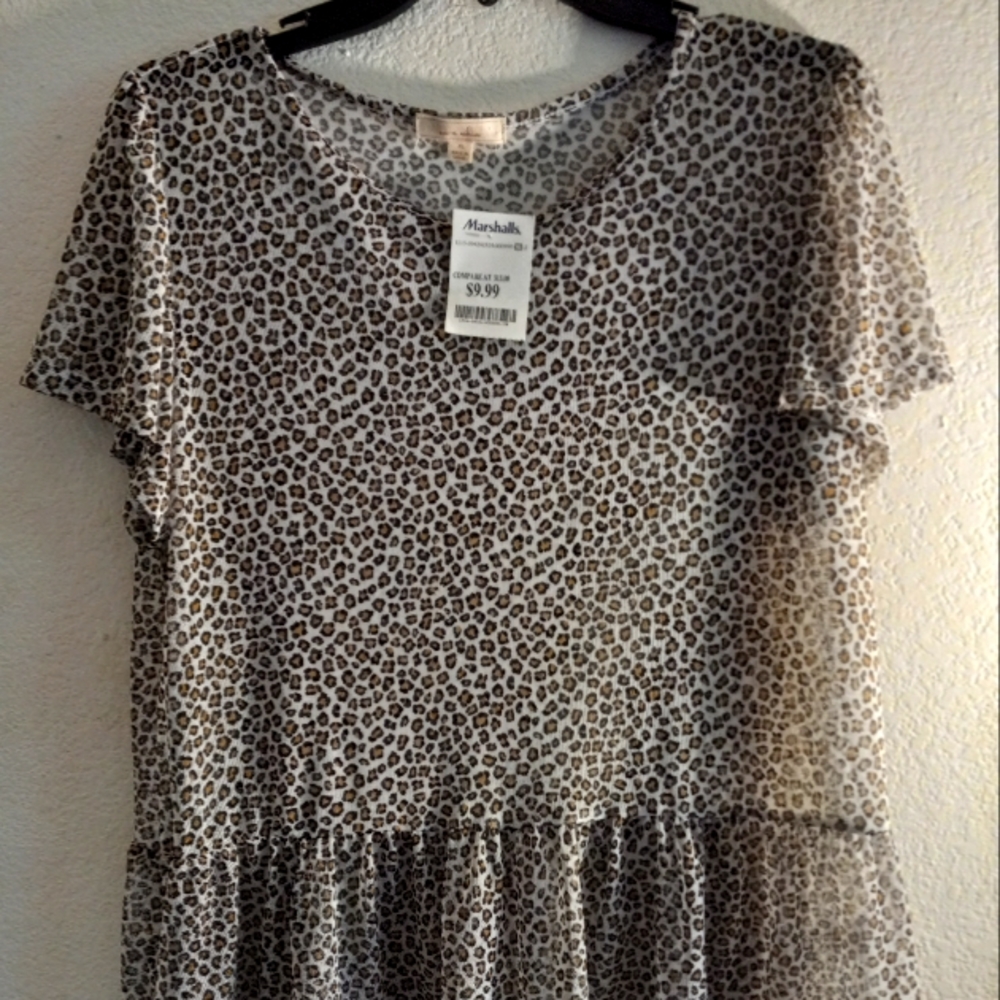 Sheer Leopard Print Short Sleeve Top